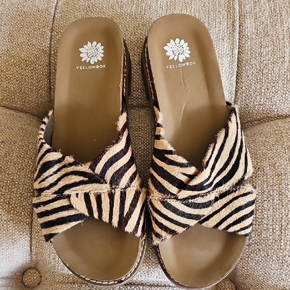 Yellow Box Women's Tan Zebra Striped Sandals